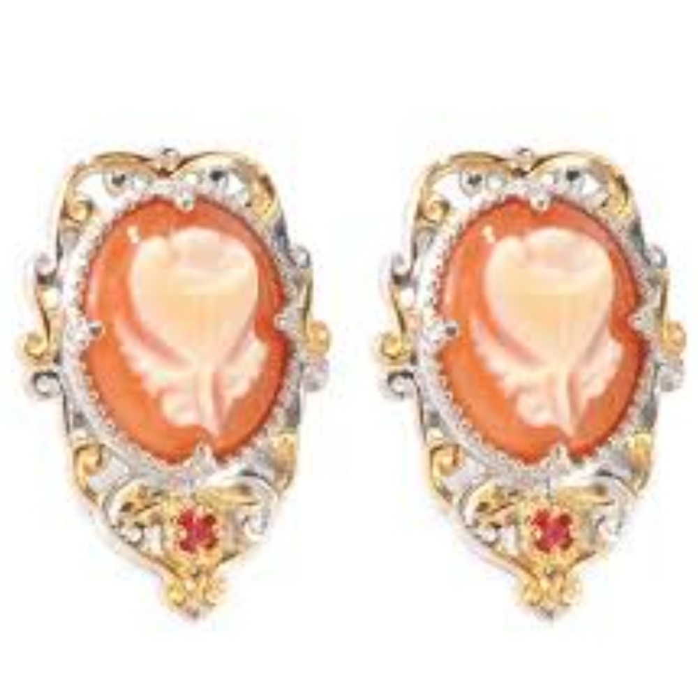 Authentic Gems En Vogue Cameo Earrings in Palladium Sterling Silver 18k YG